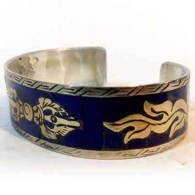 Dorje Metal Bracelet With Blue Stone Paint