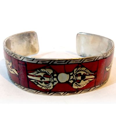 Dorje Metal Bracelet With Red Stone Paint