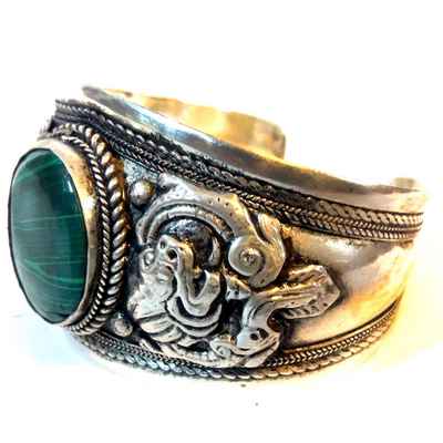 Dragon Metal Bracelet With Imitation Malachite Centre