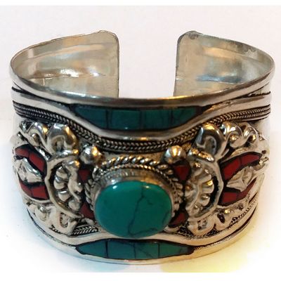 Double Dorje Metal Bracelet With [stone Setting] Big Size