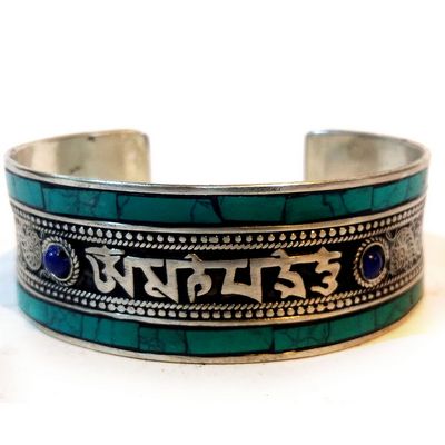 Om Mani Padme Hum Metal Bracelet With Stone Setting