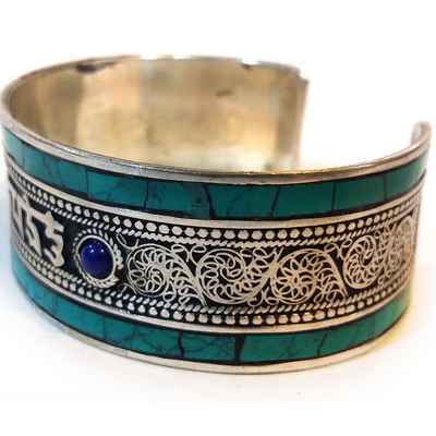Om Mani Padme Hum Metal Bracelet With Stone Setting