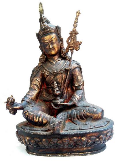 Padmasambhava [gold Painted], [painted Face]. Black [antique Finishing], [sold]