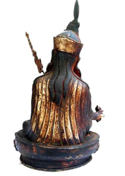Padmasambhava [gold Painted], [painted Face]. Black [antique Finishing], [sold]