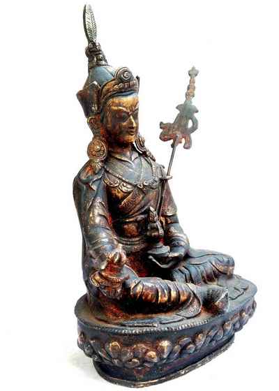 Padmasambhava [gold Painted], [painted Face]. Black [antique Finishing], [sold]