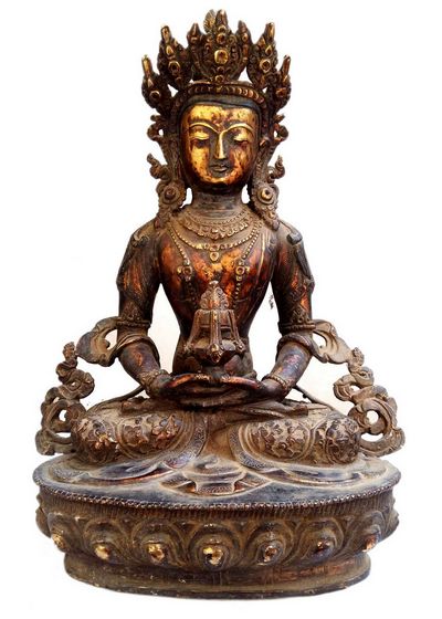 Amitayus, Aparimita [fire Gold Plated], [painted Face] And [antique Finishing], Chepame, Amitayus