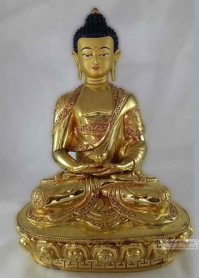 Statue Of Amitabha Buddha - [full Fire Gold Plated], With [painted Face]