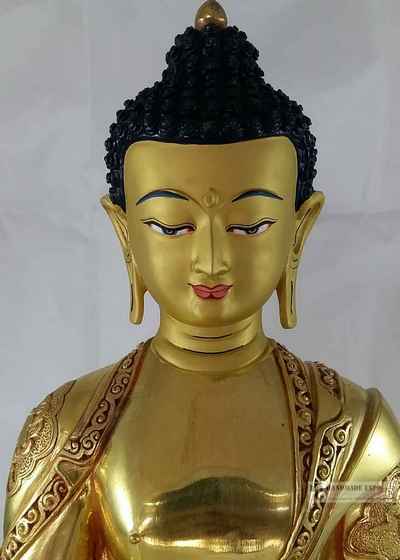 Statue Of Amitabha Buddha - [full Fire Gold Plated], With [painted Face]