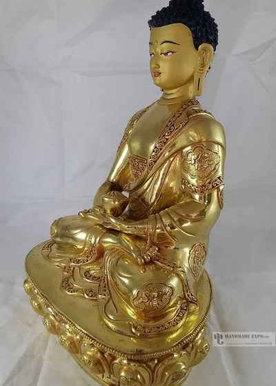 Statue Of Amitabha Buddha - [full Fire Gold Plated], With [painted Face]