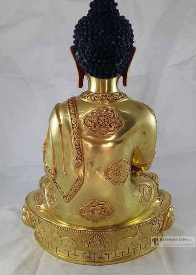 Statue Of Amitabha Buddha - [full Fire Gold Plated], With [painted Face]