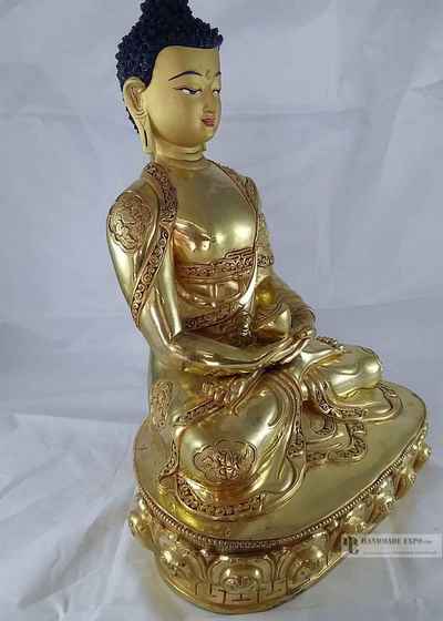 Statue Of Amitabha Buddha - [full Fire Gold Plated], With [painted Face]