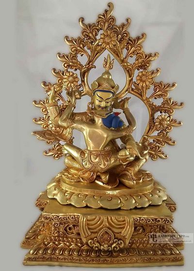 Statue Of Padmasambhava With Consort, [shakti], Yab-yum- [full Fire Gold Plated], With [painted Face], [old Post], [remakable]