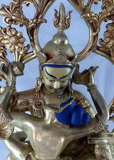 Statue Of Padmasambhava With Consort, [shakti], Yab-yum- [full Fire Gold Plated], With [painted Face], [old Post], [remakable]