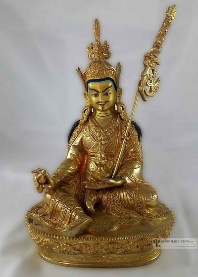 Statue Of Padmasambhava- [full Fire Gold Plated], With [painted Face]