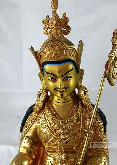Statue Of Padmasambhava- [full Fire Gold Plated], With [painted Face]