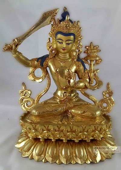 [master Quality] Statue Of Manjushri- [full Fire Gold Plated], With [painted Face]