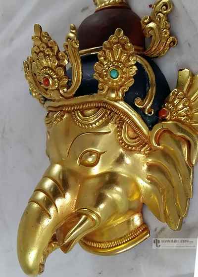 Ganesh Mask Full Fire Gold Plating