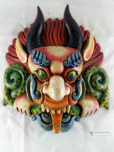 Cheppu Head [painted] Wooden Mask For Decorative Wall Hangings, [painted], Poplar Wood