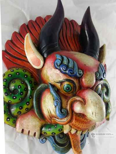 Cheppu Head [painted] Wooden Mask For Decorative Wall Hangings, [painted], Poplar Wood