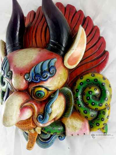 Cheppu Head [painted] Wooden Mask For Decorative Wall Hangings, [painted], Poplar Wood