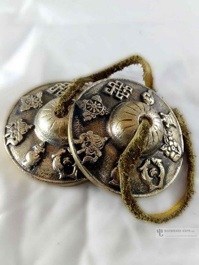Bronze Tingsha - Ashtamangala Carved
