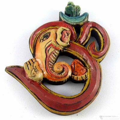 Wooden [small] Ganesh Om - Painted, Haldu Wood