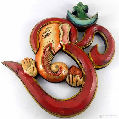 Wooden [large] Ganesh Om - Painted, Haldu Wood