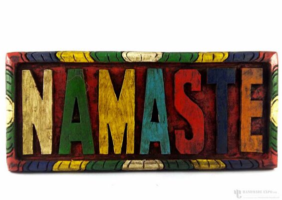 Wooden [small] Namaste Wall Hanging - [painted], Haldu Wood