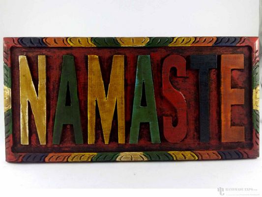 Wooden [big] Namaste Wall Hanging - [painted], Haldu Wood