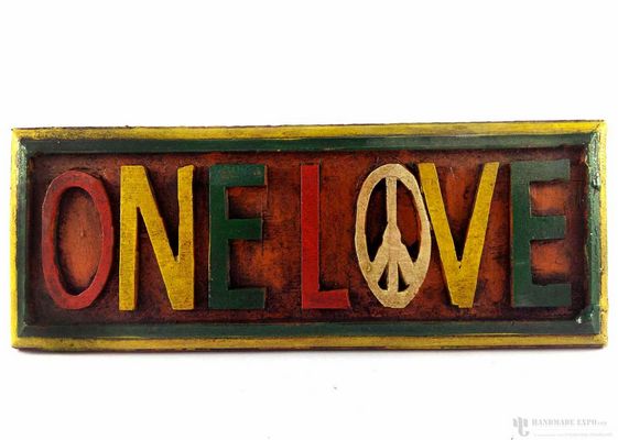 Wooden One Love Wall Hanging - [painted], Haldu Wood