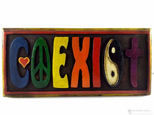 Wooden [big] Coexist Wall Hanging - [painted], Haldu Wood