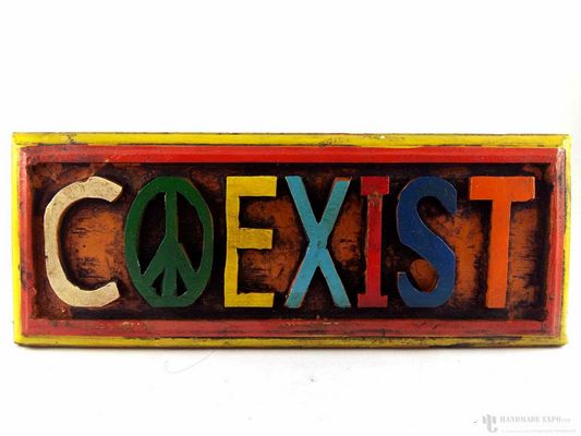 Wooden [small] Coexist Wall Hanging- [painted], Haldu Wood