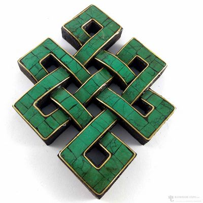 Wooden [small] Endless Knot - Turquoise [stone Setting] With Brass Inlaid, Haldu Wood