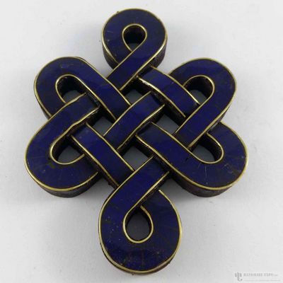 Wooden [small] Endless Knot [spiral] - Lapis [stone Setting] With Brass Inlaid, Haldu Wood