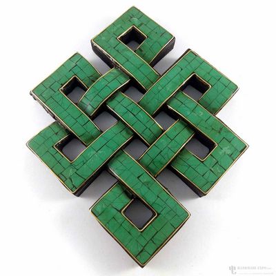 Wooden [large] Endless Knot - Turquoise [stone Setting] With Brass Inlaid, Haldu Wood