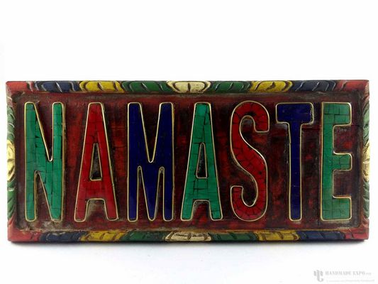Wooden Namaste Plate - Painted With Stone Setting, Haldu Wood