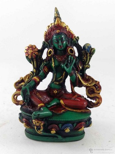 Resin Statue Of Green Tara - Painted [green]