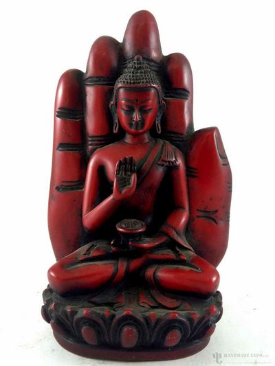 Resin Statue Of Amoghsiddhi Buddha On Buddhas Hand [red]