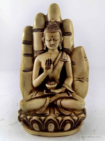 Resin Statue Of Amoghsiddhi Buddha On Buddhas Hand [white]