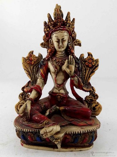 Resin Statue Of Green Tara [white]