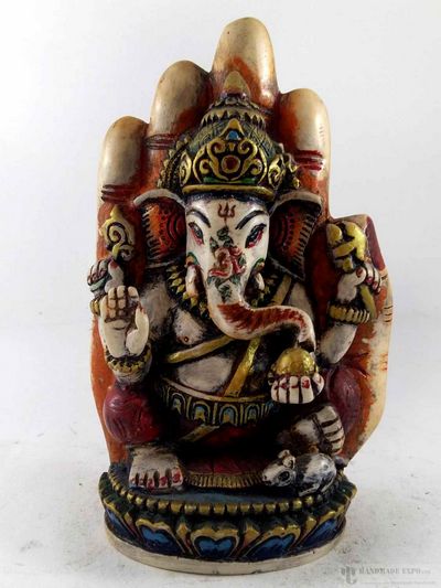 Resin Statue Of Ganesh On The Hand Of Ganesh - Painted