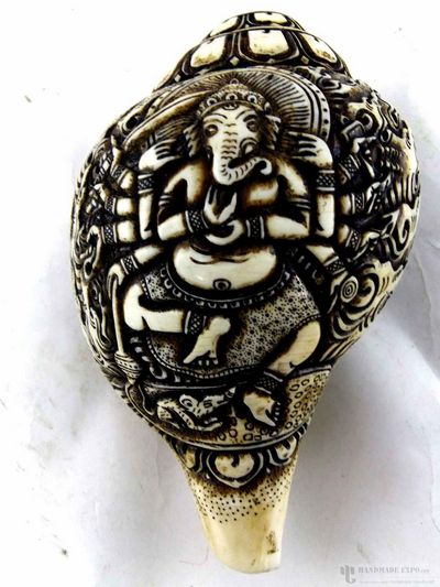 12 Arms Ganesh [hand Carved], Conch Shell