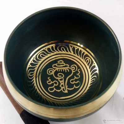 Casting Singing Bowl With Green Painting And Om Me Padme Hum, [select Accessories]