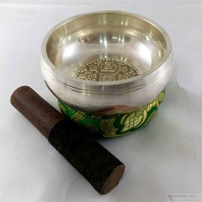 Casting Singing Bowl With Silver Plating, Ashtamangala Carving And Om Mani Padme Home Engraved, [select Accessories]