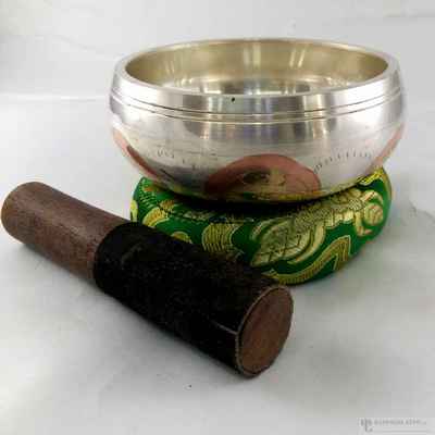 Casting Singing Bowl With Silver Plating, Ashtamangala Carving And Om Mani Padme Home Engraved, [select Accessories]