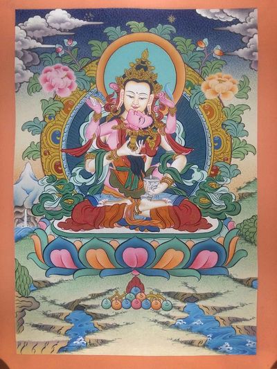 Tibetan Thangka Vajrasattva With Consort, [shakti], Yab-yum [consort, Yab Yum], [real Gold], [hq]