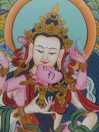 Tibetan Thangka Vajrasattva With Consort, [shakti], Yab-yum [consort, Yab Yum], [real Gold], [hq]
