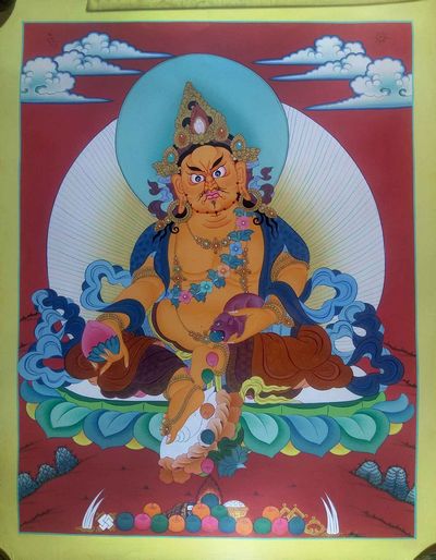 Tibetan Thangka Yellow Jambhala [real Gold]