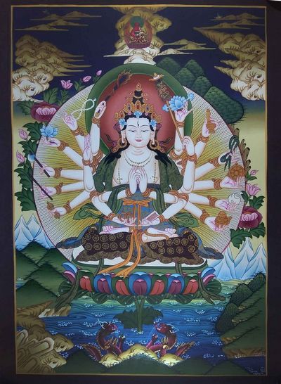 Tibetan Thangka Cundi Lokeshvara [real Gold], [hq]