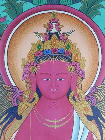 Tibetan Thangka Aparimita [amitayus] With Namgyalma And White Tara, Chepame, Amitayus